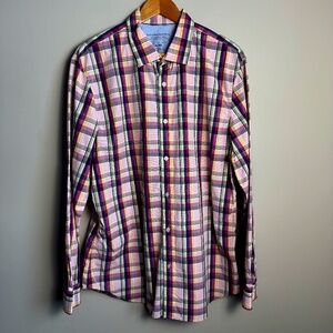 Banana Republic LUXE Stretch Poplin Men's Button Up Shirt‎ Multicolor Plaid XL